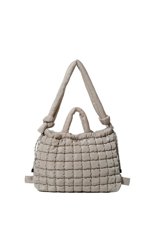 Fashionable Puffer Handbag with Padded Designs Adjustable Shoulder Strap Large Capacity Quilted Backpack with Drawstring
