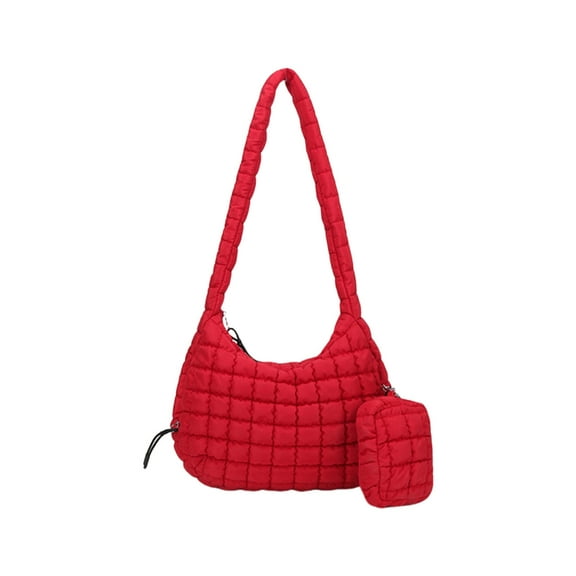 FENOHREFE Fashionable Puffer Shoulder Bag for Women Quilted Lightweight Spacious Crossbody Bag with Small Zippers Makeup Purse