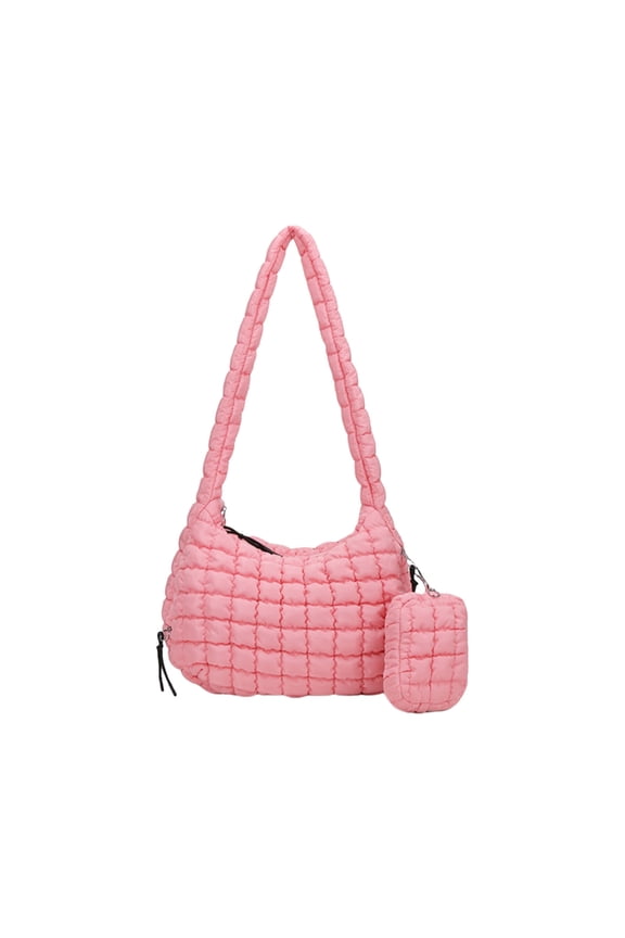 Fashionable Puffer Shoulder Bag for Women Quilted Lightweight Spacious Crossbody Bag with Small Zippers Makeup Purse