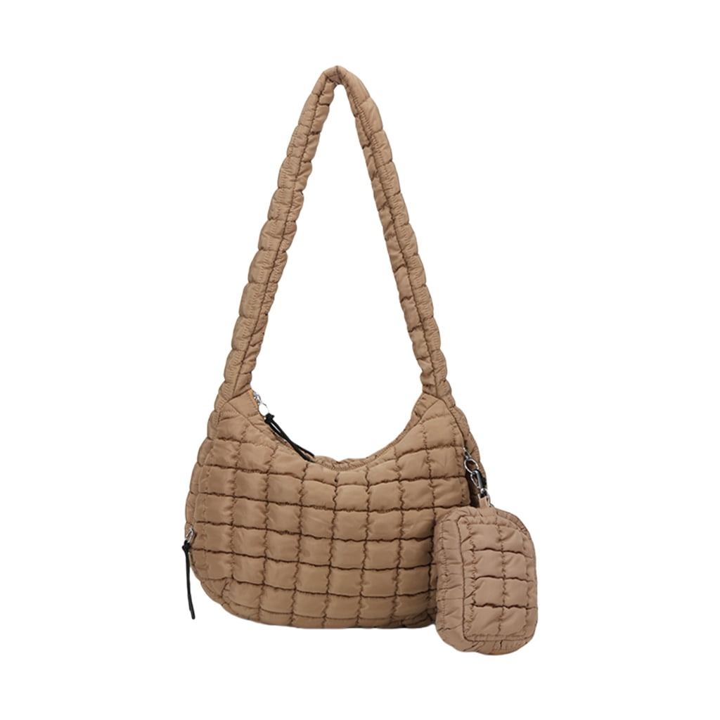 FENOHREFE Fashionable Puffer Shoulder Bag for Women Quilted Lightweight Spacious Crossbody Bag with Small Zippers Makeup Purse