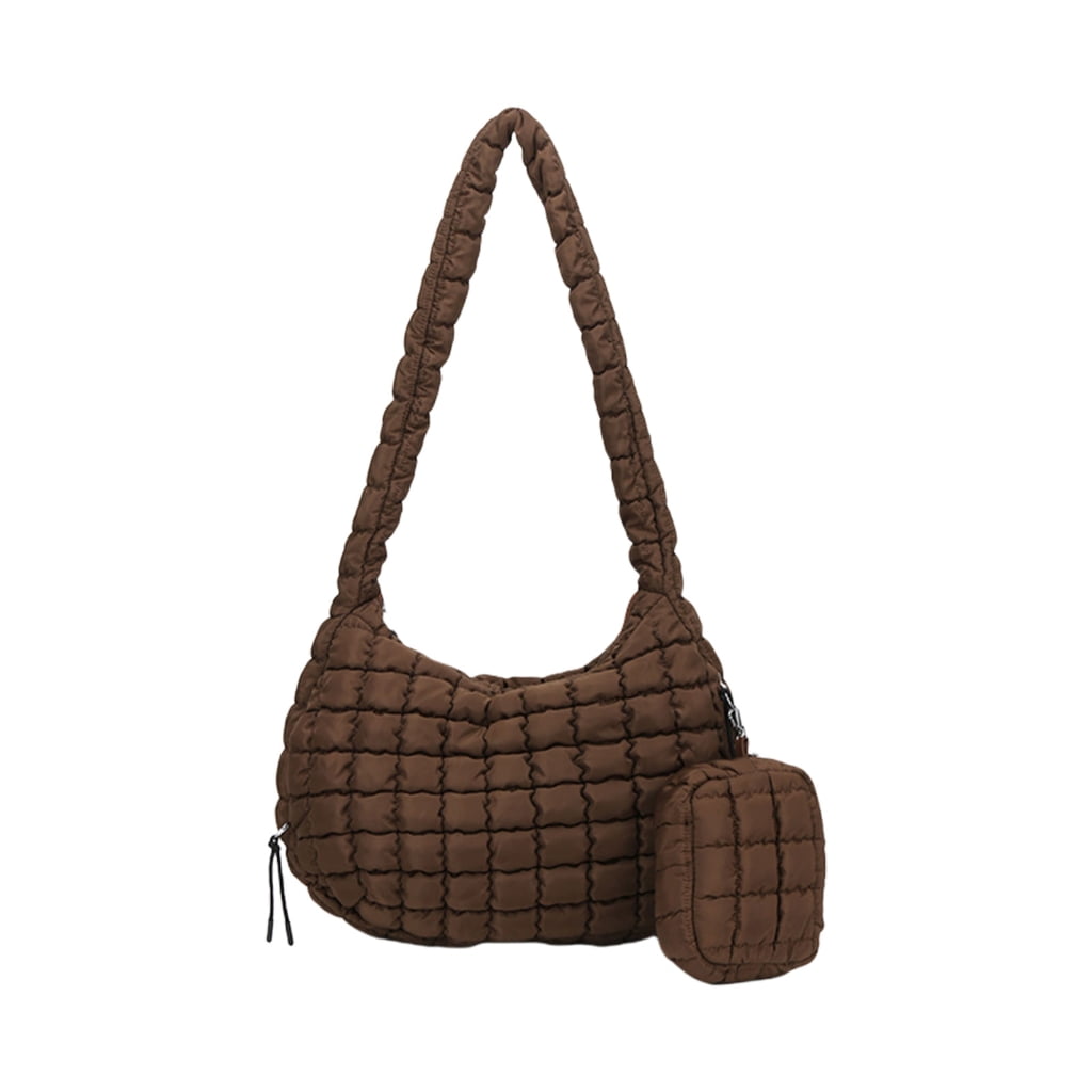 FENOHREFE Fashionable Puffer Shoulder Bag for Women Quilted Lightweight Spacious Crossbody Bag with Small Zippers Makeup Purse
