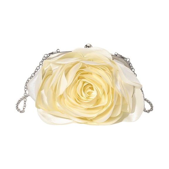 FENOHREFE Fashionable Satins Rose Flower Mini Clutch Bag with Detachable Chain for Formal Occasion Women Shoulder Handbag Purse