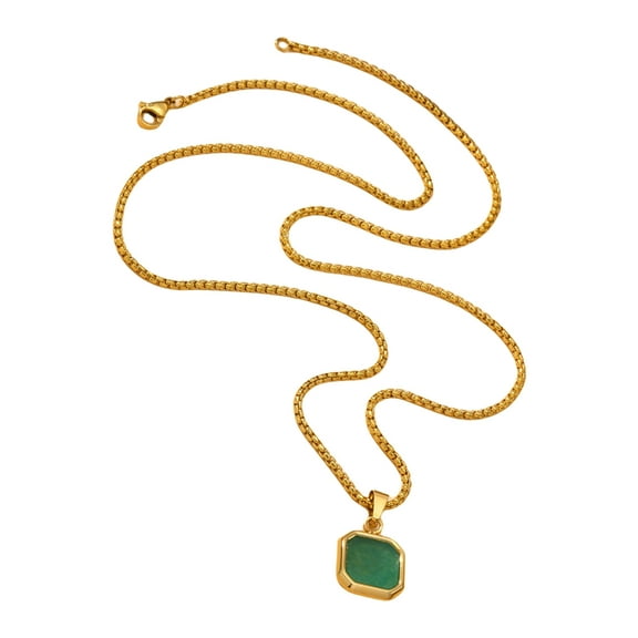 FENOHREFE Fashionable Square Natural Stone Pendant Necklace Long Sweater Chain with Geometric Gemstones Unisex Neckchain Jewelry