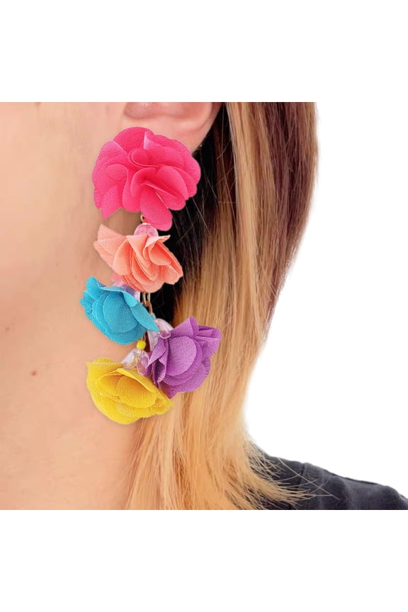 Flower Shaped Exaggerate Earrings Eye Catching Ear Rings Flowers Dangle Earrings Elegant Parties Jewelry