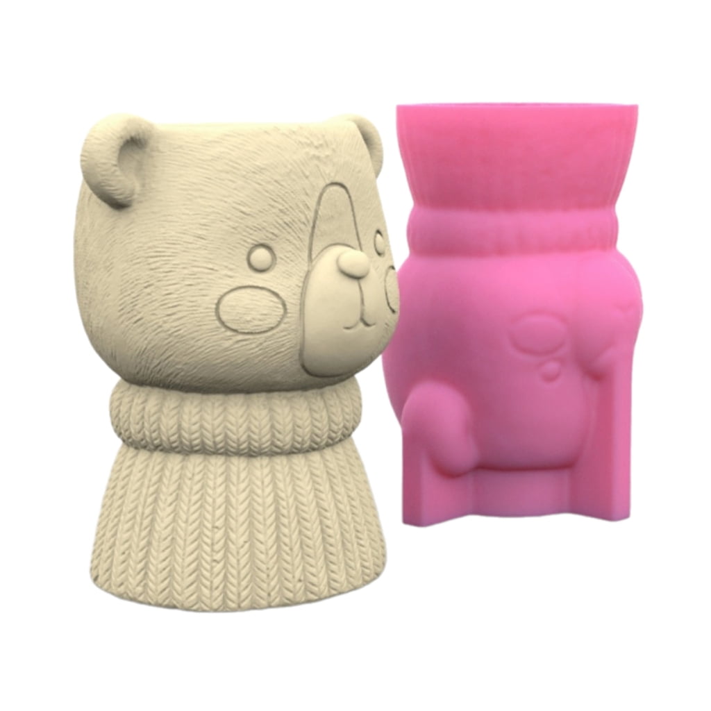 FENOHREFE Flowerpot Molds Silicone Candle Holder Mould Lovely Bear Shaped Vase Molds Concrete Plaster Pen Holder Mold for Craft