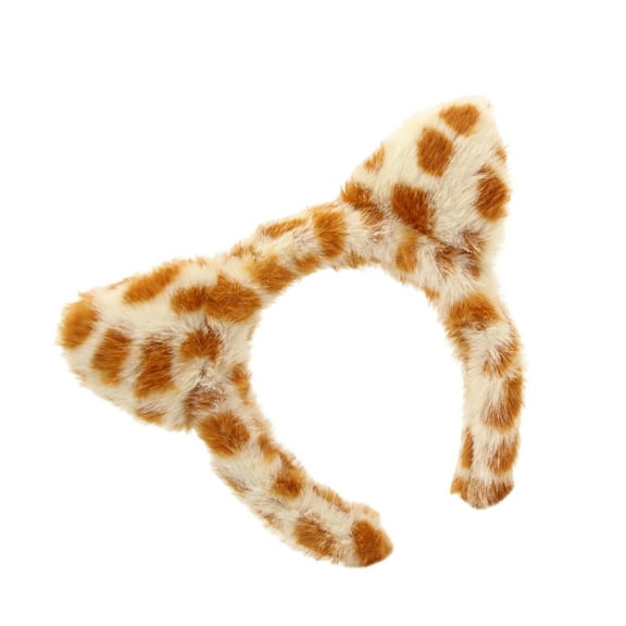 FENOHREFE Hairband Kitten Ears Leopards Pattern Hair Hoop Furry Plush for Halloween Cosplay Makeup Wash Face Stage Play Brown