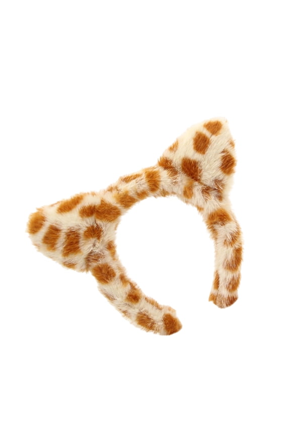 Hairband Kitten Ears Leopards Pattern Hair Hoop Furry Plush for Halloween Cosplay Makeup Wash Face Stage Play Brown