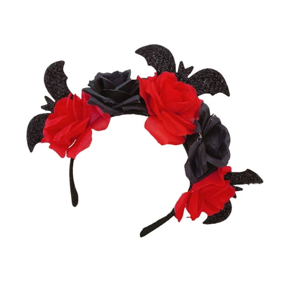FENOHREFE Halloween Headband with Bat Rose Theme Party Hairband Women Girl Masquerades Accessories Seasonal Holiday Props Headwear