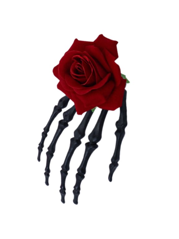 Halloween Skeleton Hand Hair Clip With Rose Lace Detail Unique Hairpin Adjustable Claw Grip for Different Hair Type