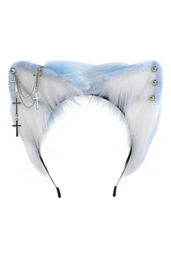 Handmade Cats Ear Headbands with Metal Earring Plush Cats Headbands for Animes Theme Gatherings Christmas for Girl