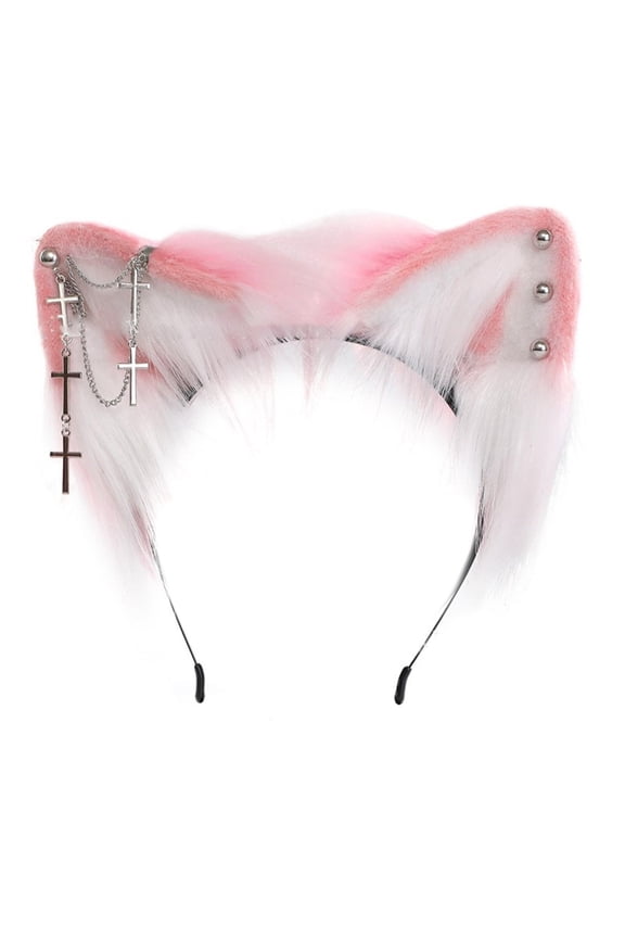 Handmade Cats Ear Headbands with Metal Earring Plush Cats Headbands for Animes Theme Gatherings Christmas for Girl