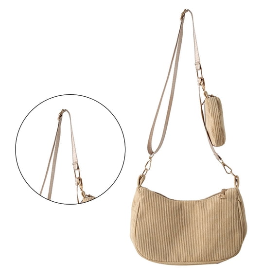 FENOHREFE Korean Elegant and Practical Solid Color Shoulder Underarm Bag Corduroy Zippered Crossbody Bag with Coin Purse for Women
