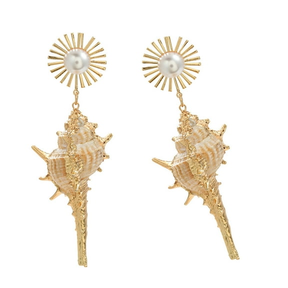 FENOHREFE Lightweight Shell Conch Earrings with Imitation Pearls Handmade Ear Studs Accessory for Fashionable Women Daily Wear