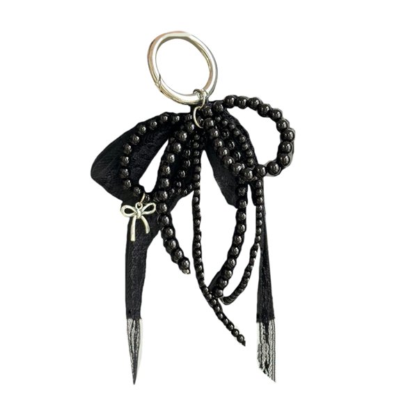 FENOHREFE Lovely Ribbon Pearls Bowknot Keychain Fashion Statement Key Holder Stylish Purse Embellishment for Various Occasion