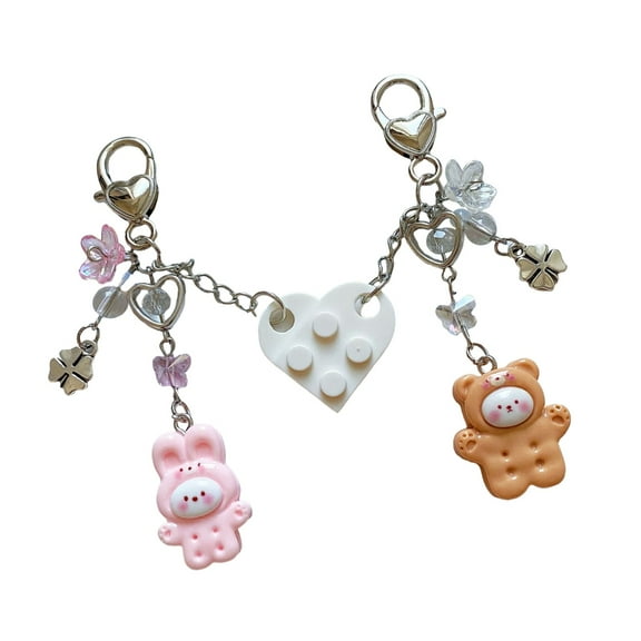 FENOHREFE Matching Heart Keychains Adornment Lovely Animal Heart Bricks Keychains Unique Keyrings Pendant Charm For Couples