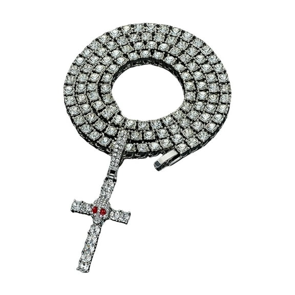 FENOHREFE Men Dazzling Rhinestones Necklace Religious Pendant Necklace Adjustable Length Necklace Rhinestones Texture Present for Man