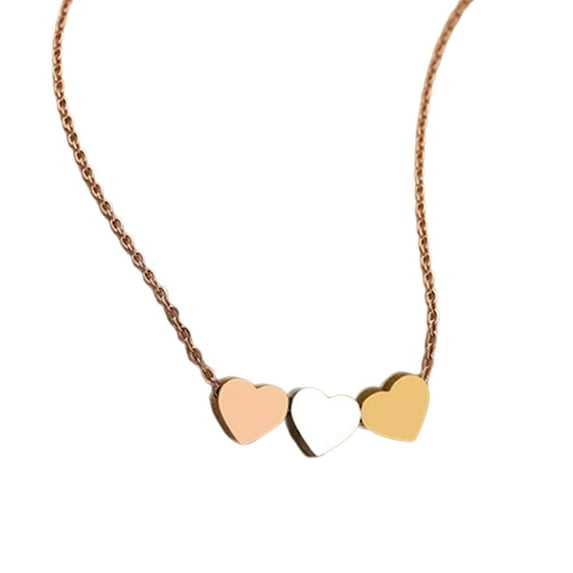 FENOHREFE Minimalist 3 Hearts Choker Necklace Pendant Neck Chain for Women Anti Allergic Stainless Steel Jewelry Gift Neckwear
