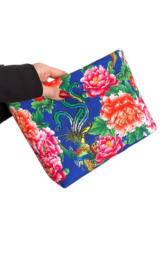 Nylon Bag Vintage Handbag for Cosmetic Makeup Purse Cellphone Fashion Square Bag with Zipper Flower Pattern