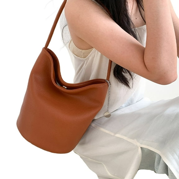 FENOHREFE PU Leather Bucket Bag for Women Simple Solid Color Large Capacity Shoulder Bag Handbag for Shopping Travel and Work