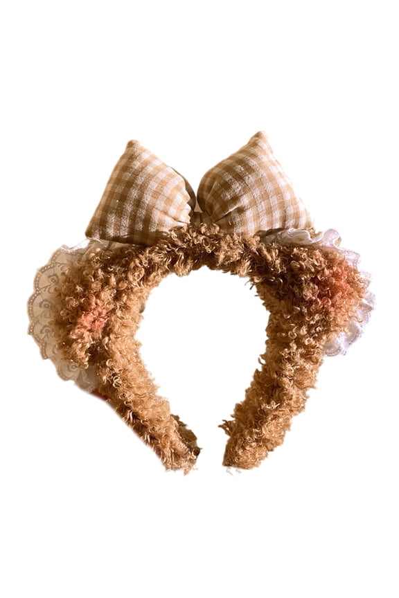 Plush Bear Ear Headband for Women Girl with Bowknot Birthday Party Gathering Headpiece School Event Accessory Hairhoop