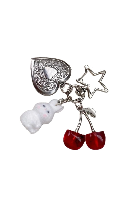 Rabbits Cherries Frame Keychain Artistic Design Lightweight Sturdy Key Accessory for Bags and Car Keys