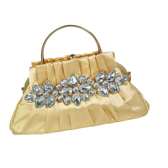 FENOHREFE Rhinestones Evening Clutch Bag for Women Girl Wedding Handbag and Purse Chain Strap Shoulder Bag Pleated Evening Bag