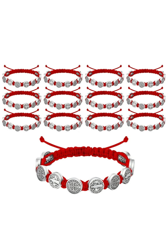Set Of 12 Benedictines Charm Bracelets Handmade Wristbands Adjustable Length Wristchains Religious Blessing Jewelry