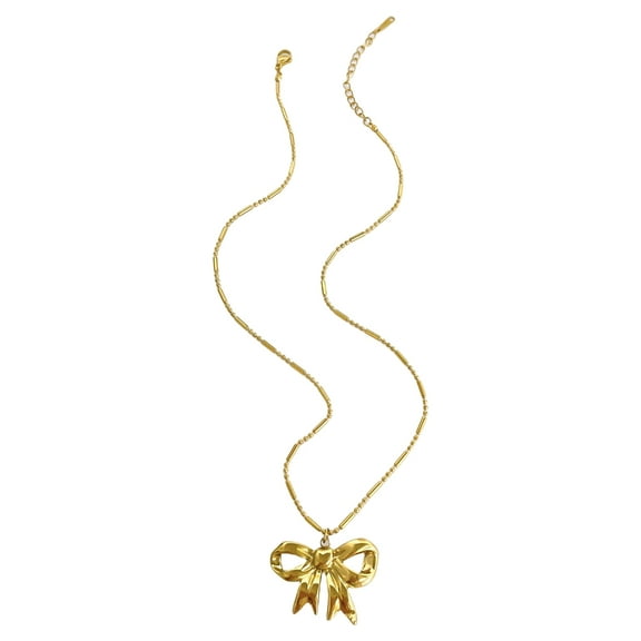 FENOHREFE Simple Bowtie Pendant Necklace Adjustable Length Neckchain Bowknot Charm Clavicle Chain Jewelry for Fashionable Women