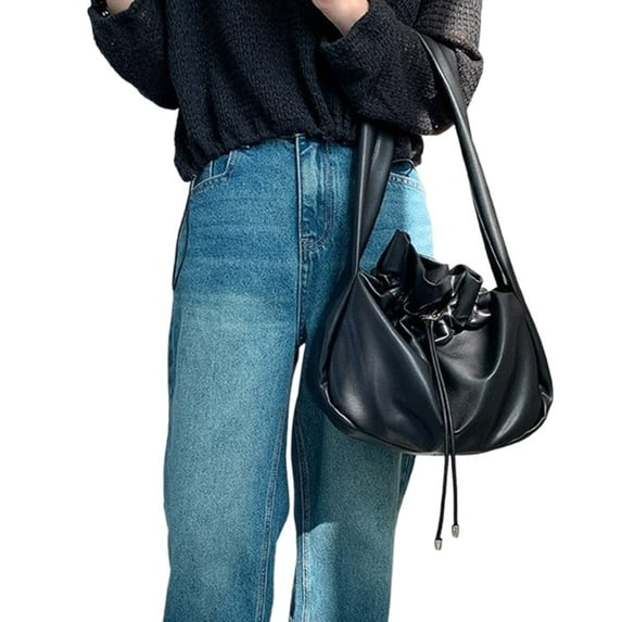 FENOHREFE Slouchy Bags for Women Soft Soft Leather Shoulder Purses Ladies Top Handle Handbag Solid Color Shoulder Bag