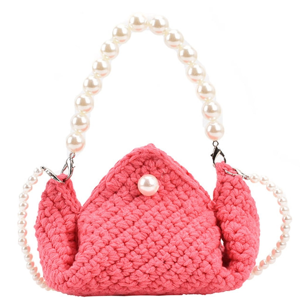 FENOHREFE Small Knit Bag with Artificial Pearl Embellishment and ...