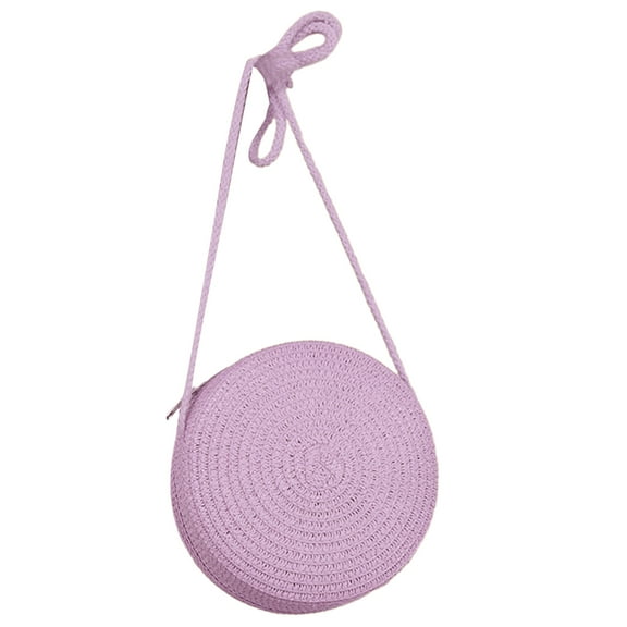 FENOHREFE Solid Color Handwoven Bag Round Shoulder Bag Crossbody Bags for Women Girl Straw Woven Bag Large Capacity Beach Bag
