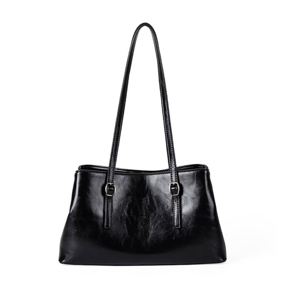 FENOHREFE Spacious Women's Shoulder Bag Oil Glossy PU Leather Large Capacity Underarm for Women Commuters or Students Handbag