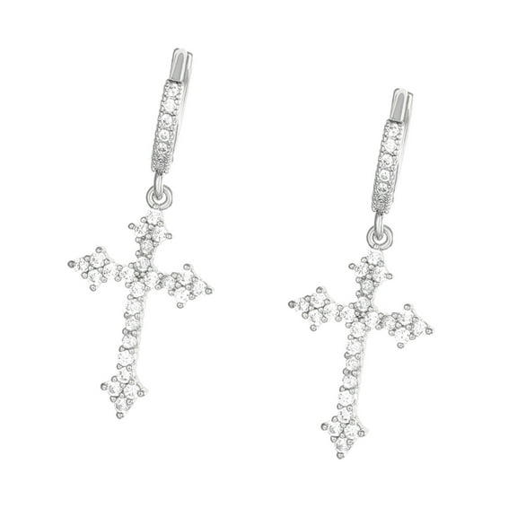FENOHREFE Sparkling CZ Crosses Drop Earrings Jewelry Trendy Zircon Embellished Crosses Ear Hoop Earrings For Fashion Forward Women