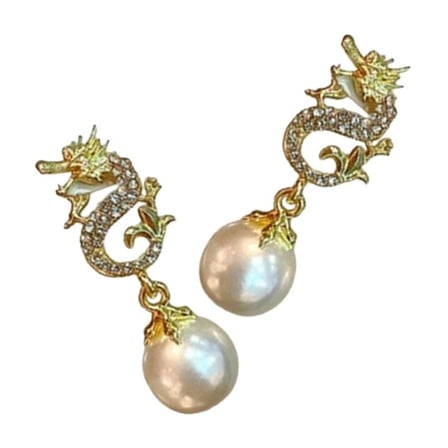 FENOHREFE Sparkling Inlayed Dragon Earrings Delicate Dragon Year Ear Studs with Embellished Stylish Drop Ear Rings