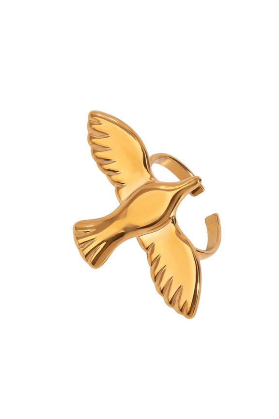 Stainless Steel Adjustable Open Rings Fly Bird Symbolizing Peace and Freedoms Jewelry for Fashionable Women