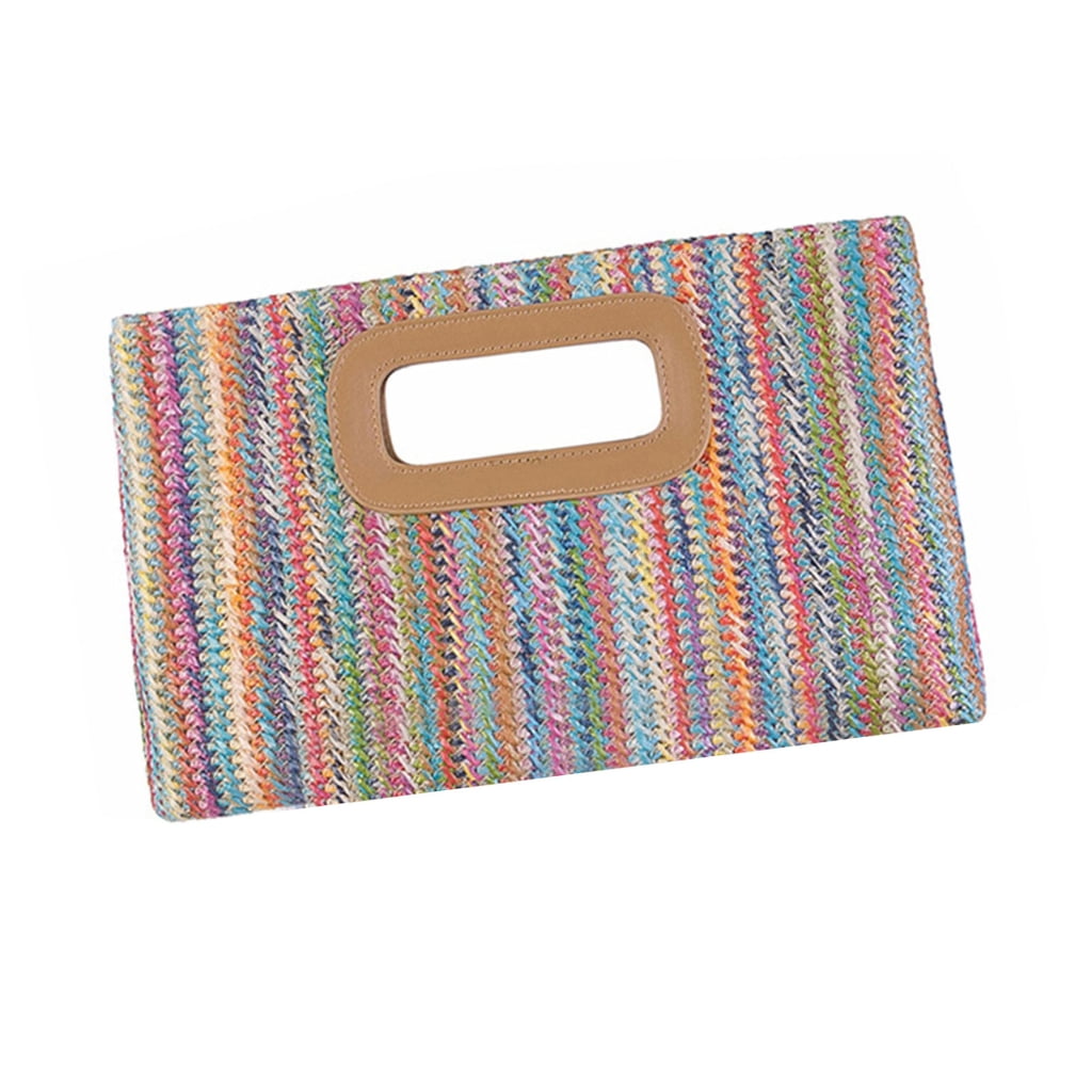FENOHREFE Straw Clutch Handbag Summer Beach Straw Purse for Women Woven Beach Bag Straw Shoulder Crossbody Bag Evening Handbag