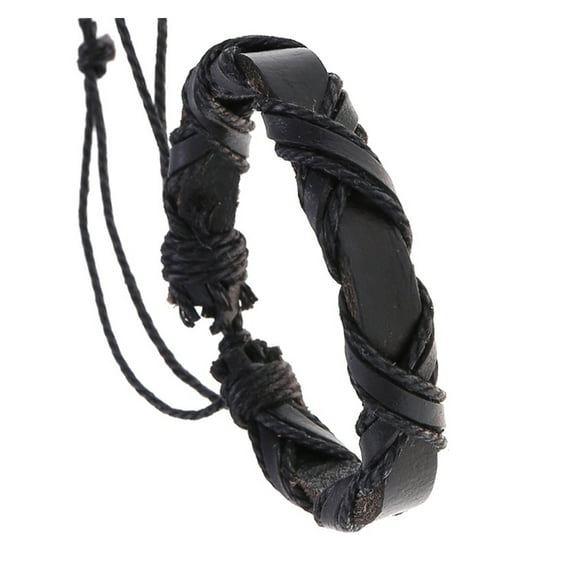 FENOHREFE Stylish Black Brown Sturdy PU Leather Bracelet with Twining Designs Accessory for Men and Women Great for Gifting