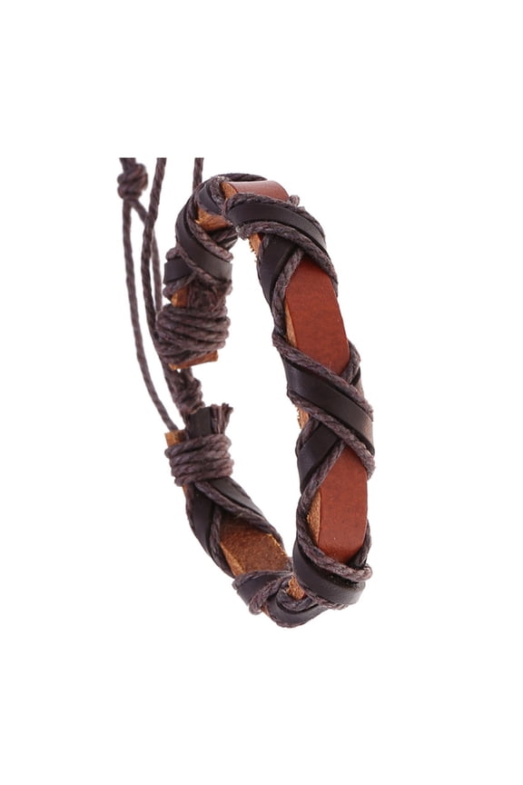 Stylish Black Brown Sturdy PU Leather Bracelet with Twining Designs Accessory for Men and Women Great for Gifting