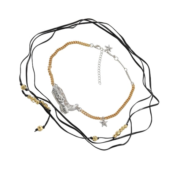 FENOHREFE Stylish Cowgirl Necklace with Unique Multi Layer Designs and Boot Charm Chic Layered Necklace Accessory for Gatherings