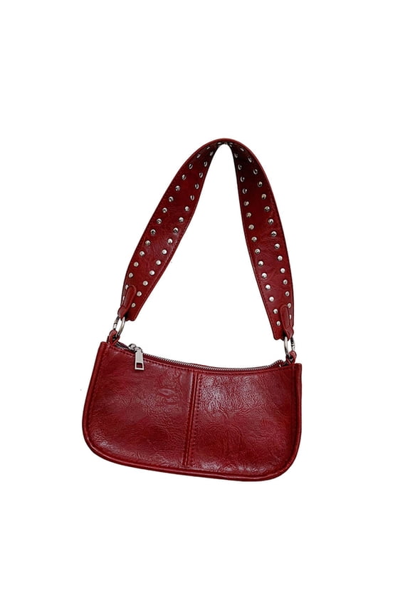 Stylish PU Leather Rivets Studded Crossbody Bag for Women 90s Fashion Shoulder Handbag Underarm Purse with Two Straps