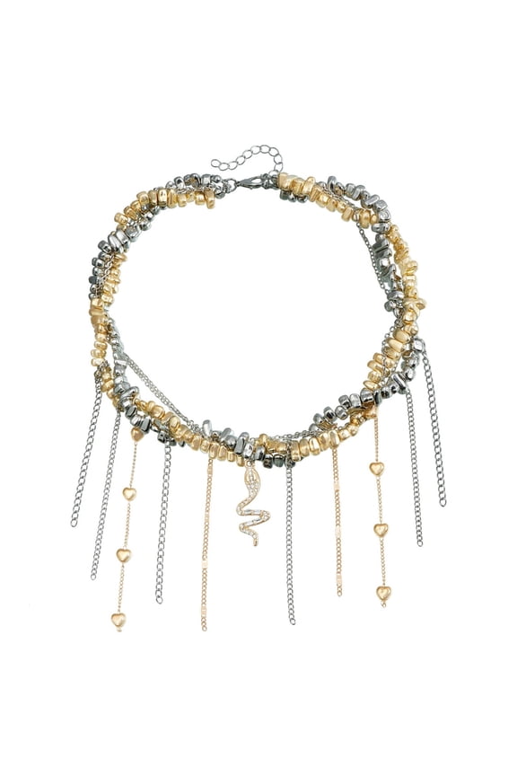 Stylish Snake Pendant Necklace with Love Heart Tassels and Irregular Beaded Designs for Parties and Daily Wear