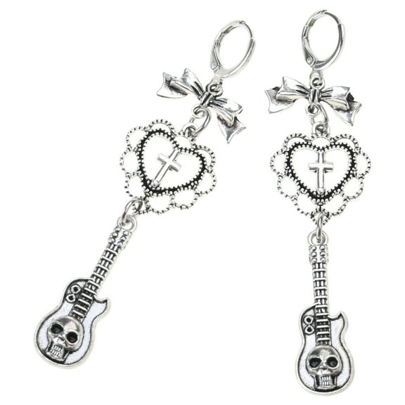 FENOHREFE Sweet Cool Dangle Earrings Punk Heart Bowknot Guitar Pendant Drop Earrings Statement Jewelry Fashion Small Hoop Earrings