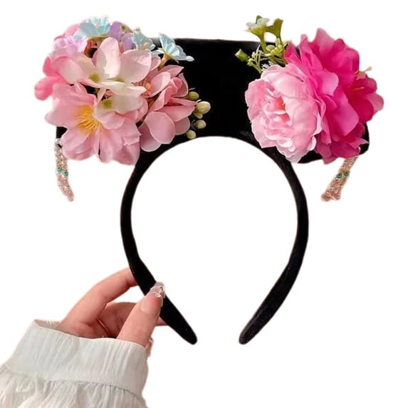 FENOHREFE Traditional Chinese Royal Flower Headband for Women Aesthetic Wedding Hairhoop Elegant Roleplay Party Dress Up Hairband