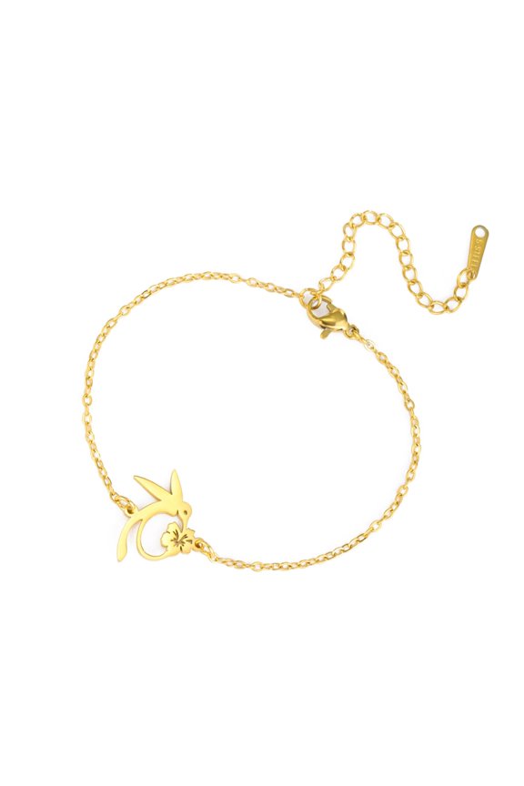 Trendy Metal Bracelet Hummingbird and Flower Charm Handchain Adjustable Chain Wristband Styles Accessories