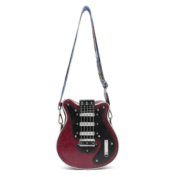 FENOHREFE Trendy PU Leather Crossbody Bag in Guitar Shape Shoulder Bag with Adjustable Strap Suitable for Student and Band Members