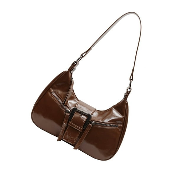 FENOHREFE Trendy PU Leather Shoulder Bag for Women Elegant Metal Buckled Underarm Bag Zippered Crossbody Satchel Purse Handbag