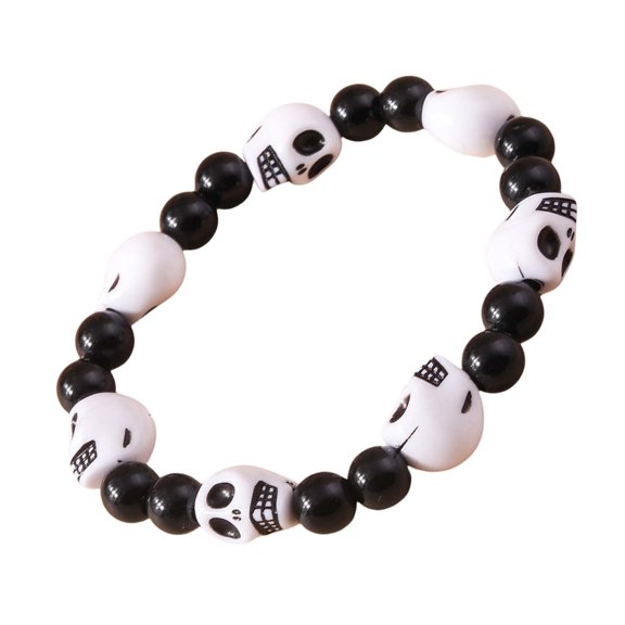 FENOHREFE Trendy Skull Head Bead Bracelet Elastic Resin Beaded Wristchain Streetwear Handchain Stylish Punk Styles Accessories