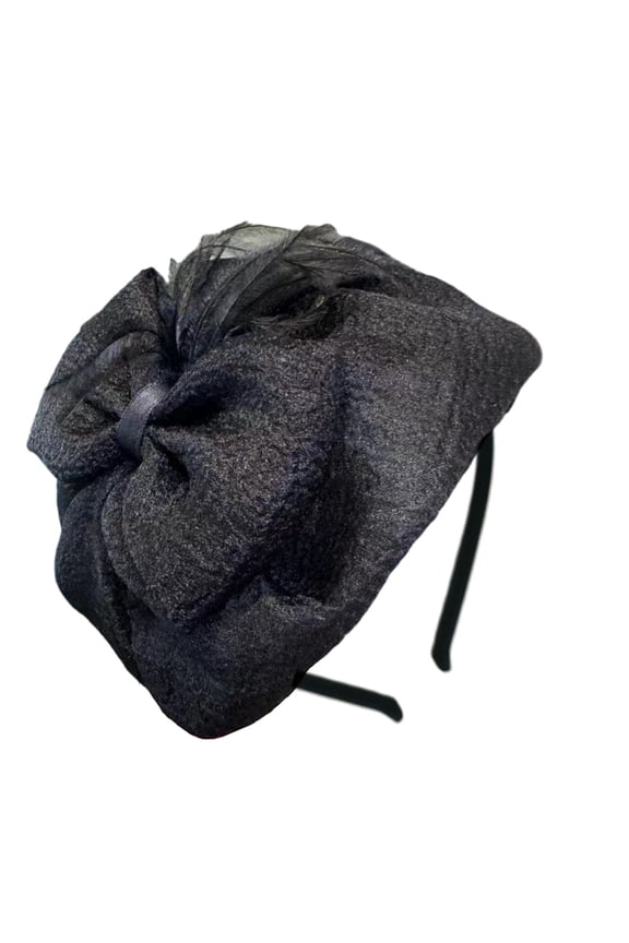 Tulle Half Caps Bowknot Hairhoop for Women French Headband 1920s Fascinator Evening Dresses Hat for Formal Occasion