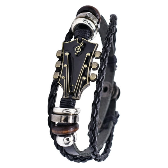 FENOHREFE Unisex Punk Rock Guitar Bracelet Faux Leather Braided Wristchain Adjustable Wristband Accessories for Music Lovers