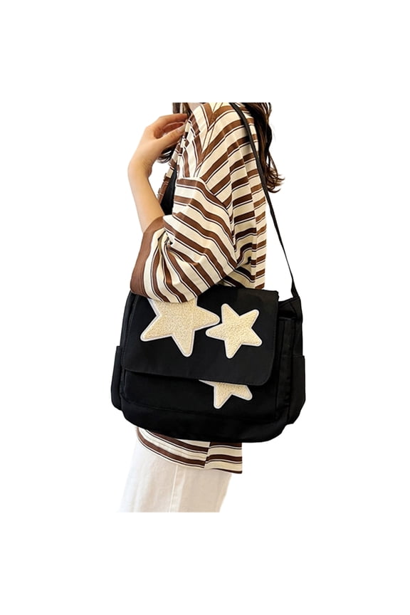 Versatile Shoulder Bag Large Capacity Bag for Girl Student Canvas Crossbody Bag Fashion Bags with Star Pattern